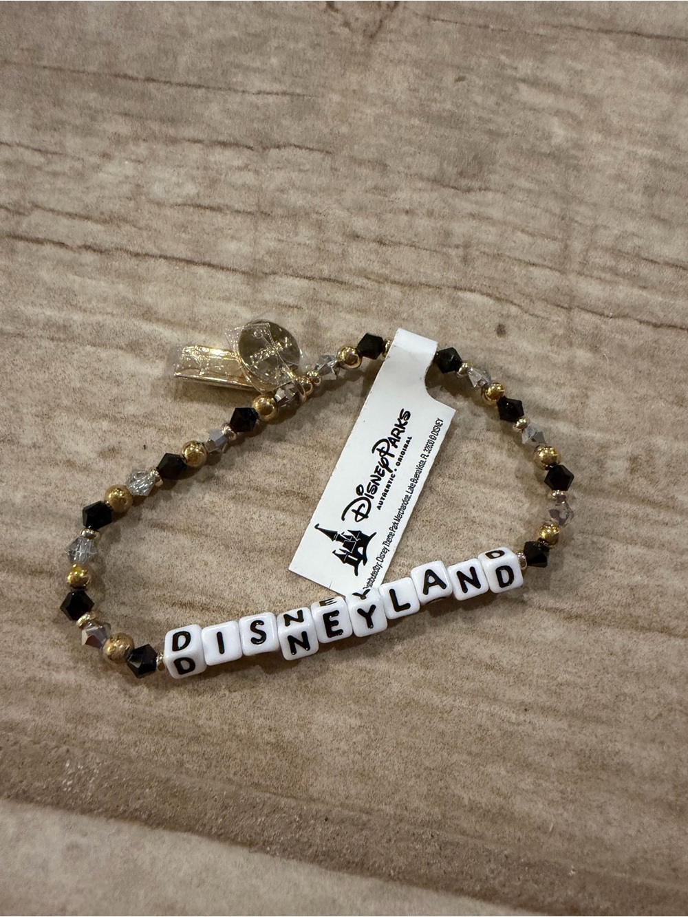 Disney little words project "Disneyland" Beaded Stretch Bracelet in Black & Gold